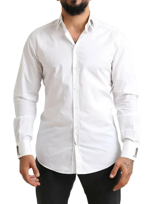 Italian Elegance Slim Fit White Cotton Shirt sold by Louxly
