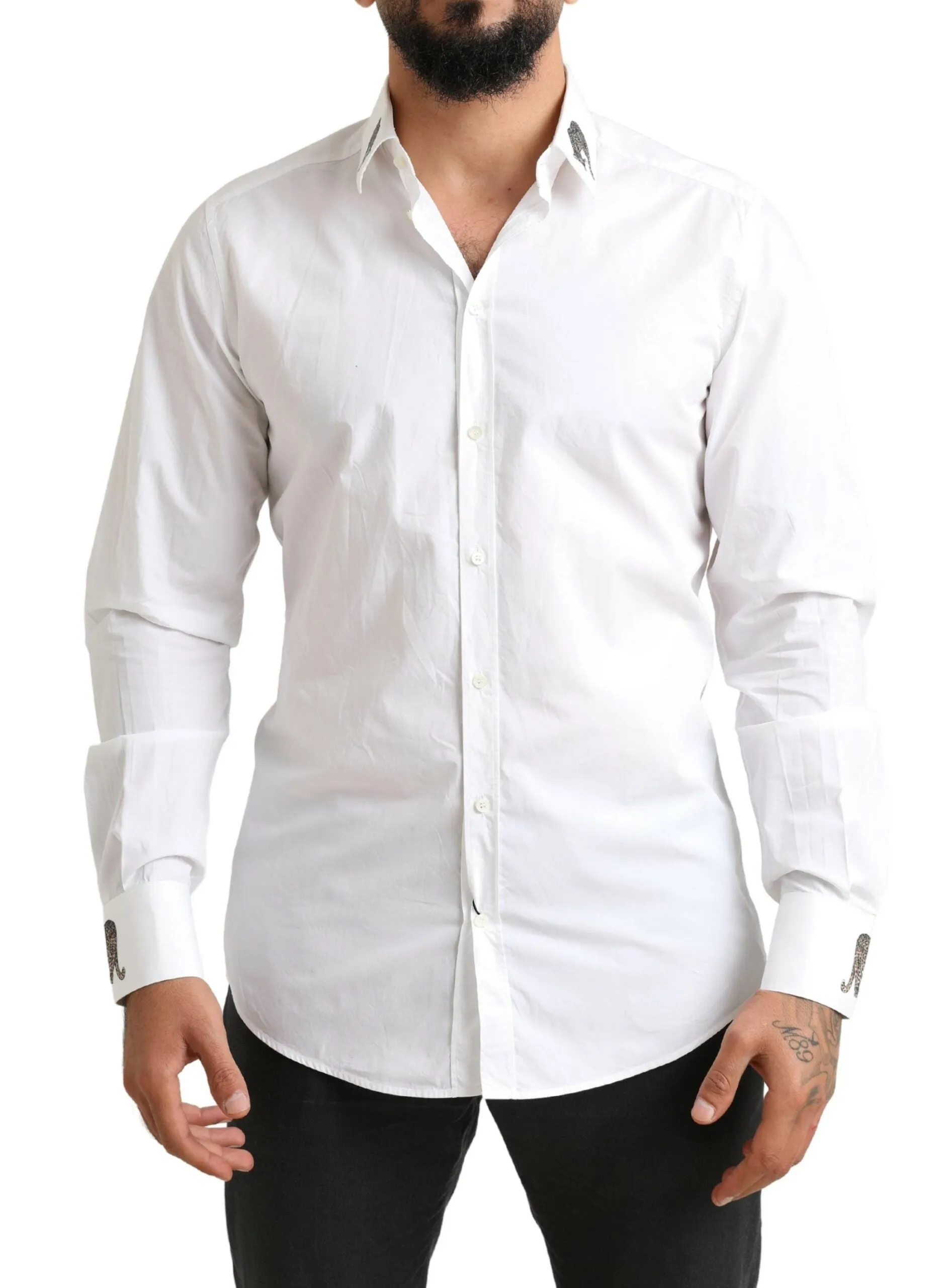 Italian Elegance Slim Fit White Cotton Shirt sold by Louxly