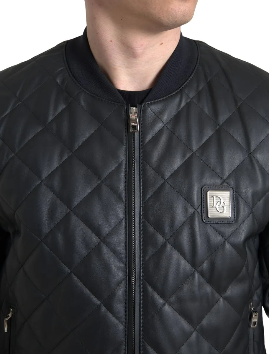 Elegant Black Leather Bomber Jacket sold by Louxly product image thumbnail 3