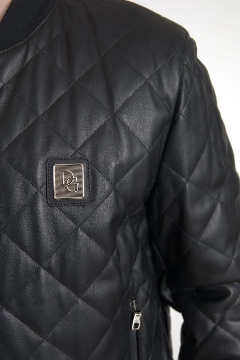 Elegant Black Leather Bomber Jacket sold by Louxly product image thumbnail 4