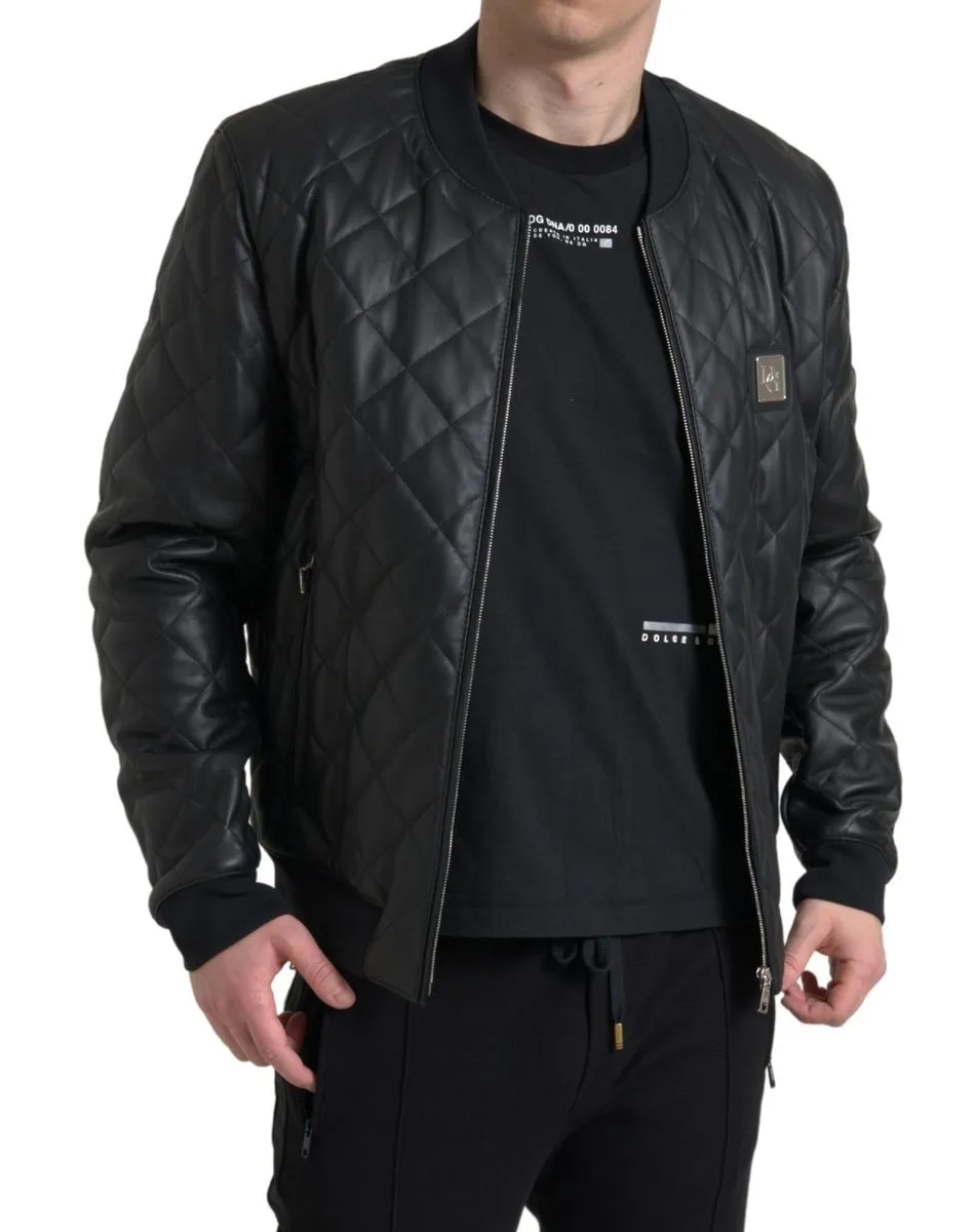 Elegant Black Leather Bomber Jacket sold by Louxly product image thumbnail 5