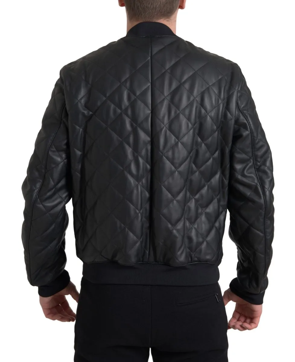 Elegant Black Leather Bomber Jacket sold by Louxly product image thumbnail 2