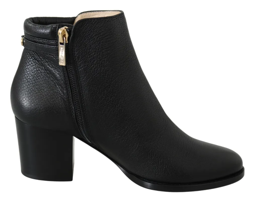 Elegant Black Leather Heeled Boots made by Jimmy Choo