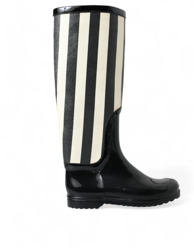 Black and White Striped Knee High Boots sold by Louxly