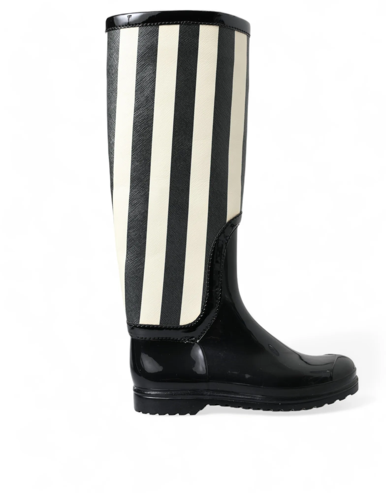 Black and White Striped Knee High Boots sold by Louxly