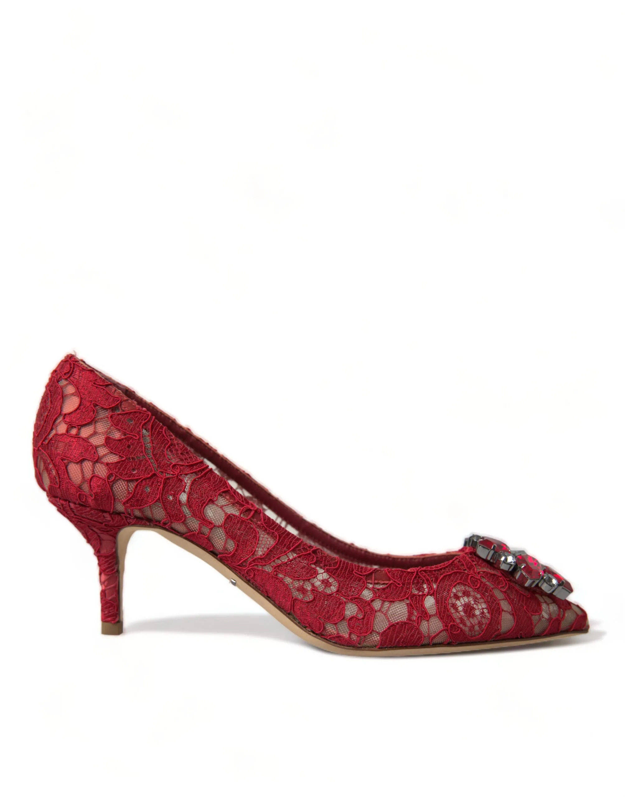 Radiant Red Lace Heels with Crystals sold by Louxly