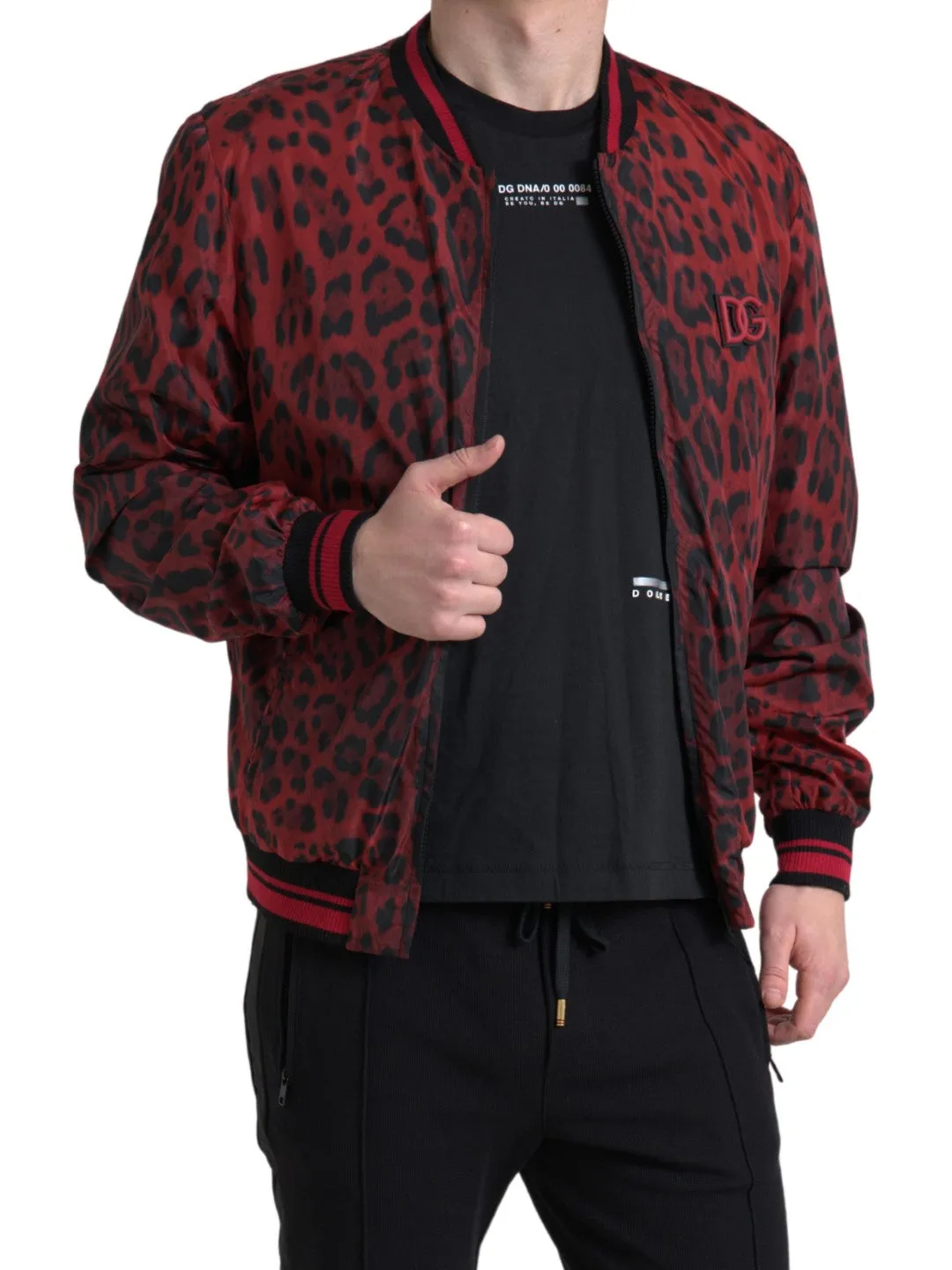 Red Leopard Print Bomber Jacket sold by Louxly product image thumbnail 2