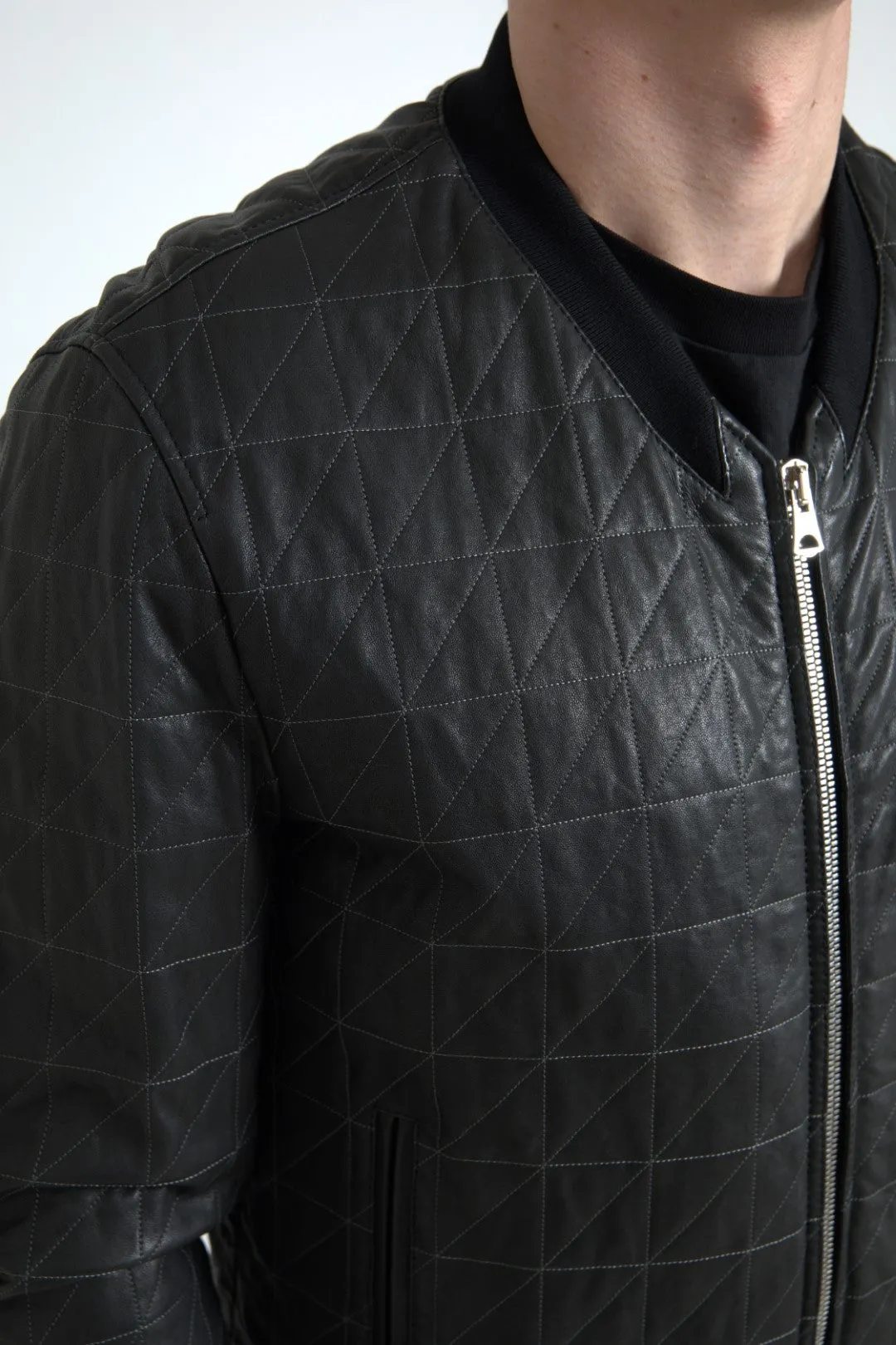 Elegant Black Leather Bomber Jacket sold by Louxly product image thumbnail 2