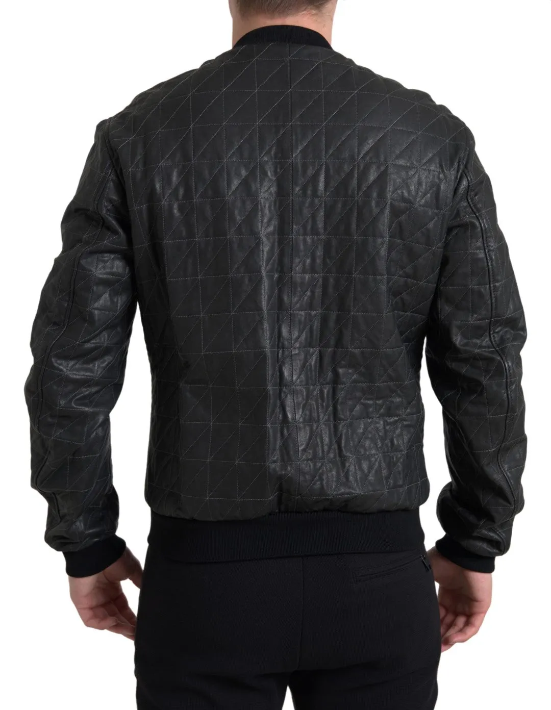 Elegant Black Leather Bomber Jacket sold by Louxly product image thumbnail 5