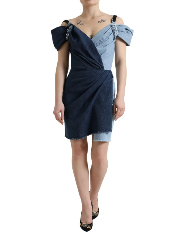 Elegant Two-Tone Blue Sheath Dress sold by Louxly