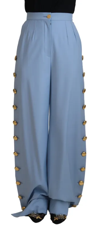 Elegant Light Blue Wool-Silk Blend Pants sold by Louxly