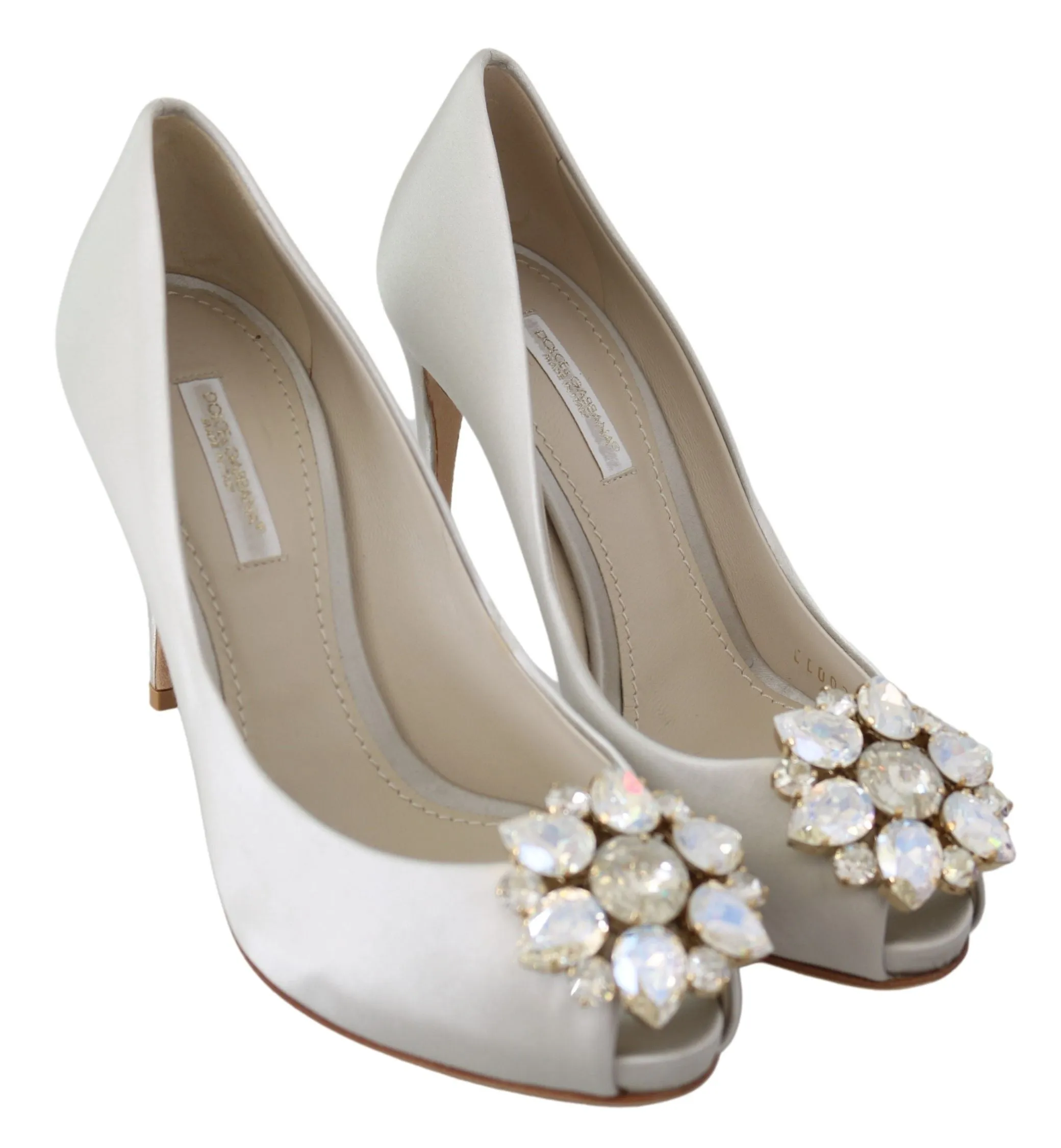 White Crystal Peep Toe Silk Blend Heels sold by Louxly product image thumbnail 5