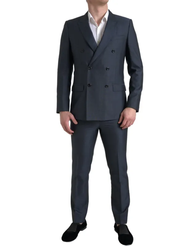 Elegant Blue Silk Blend Martini Suit sold by Louxly