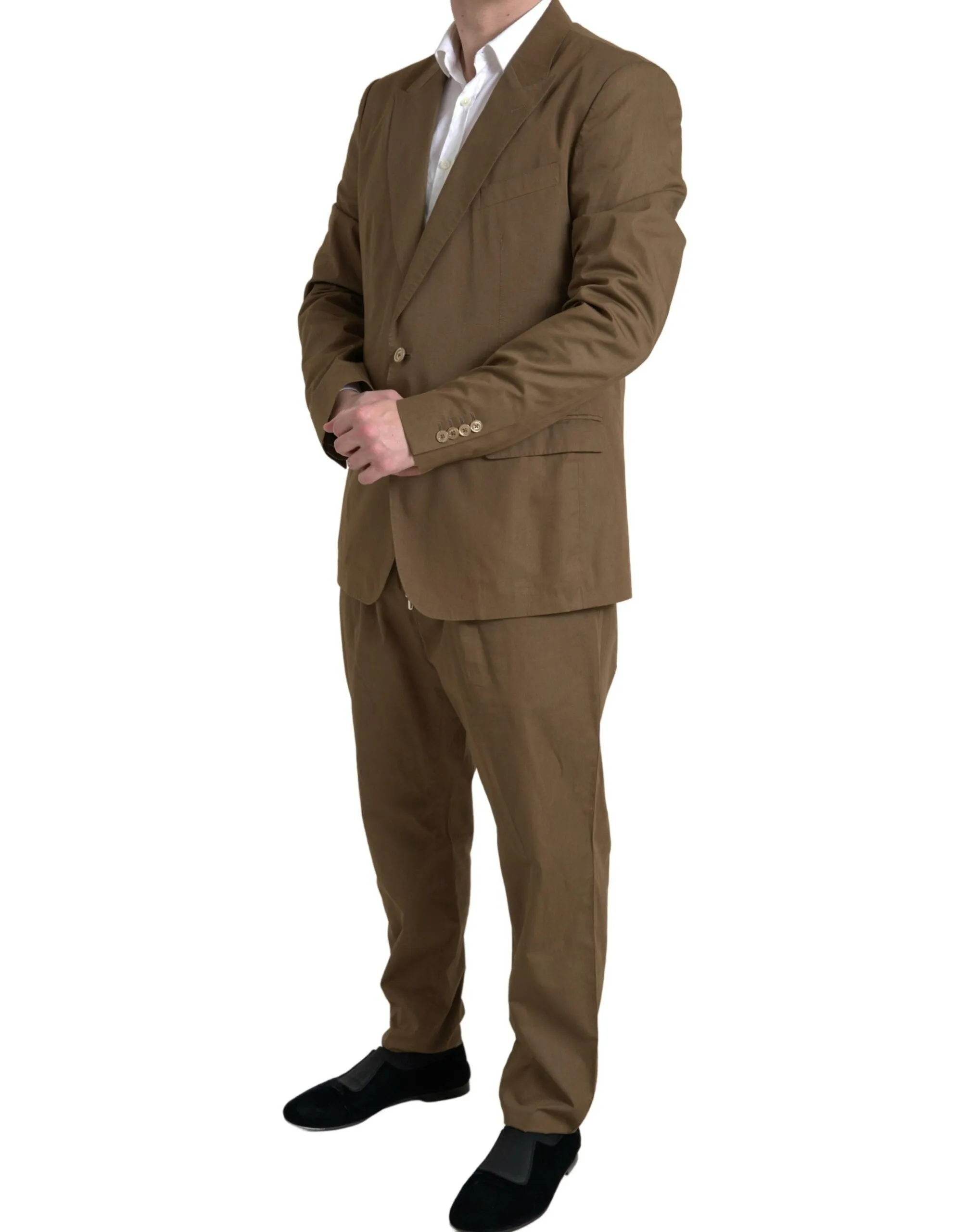 Elegant Brown Silk Blend Taormina Suit sold by Louxly