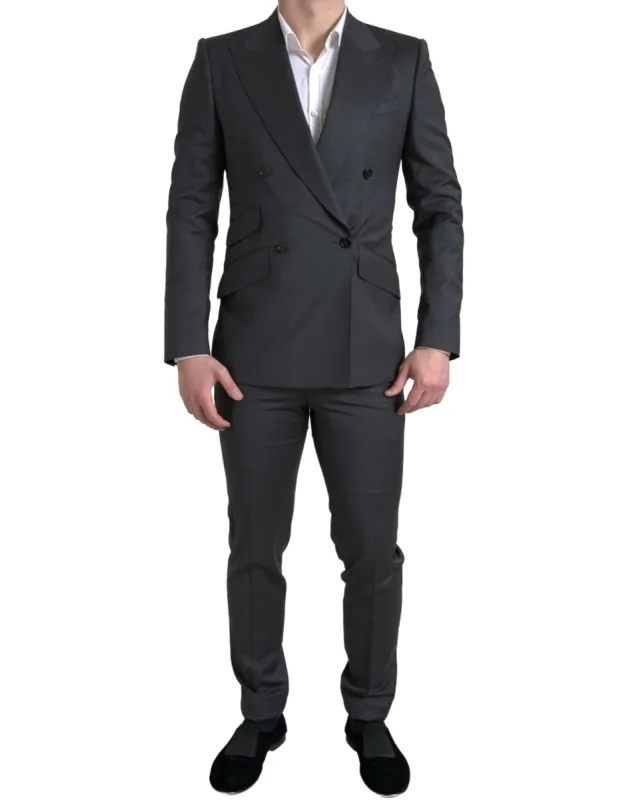 Sleek Grey Slim Fit Double Breasted Suit sold by Louxly