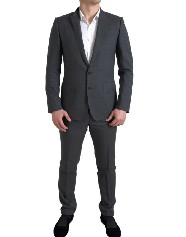 Elegant Grey Checkered Slim Fit Suit sold by Louxly