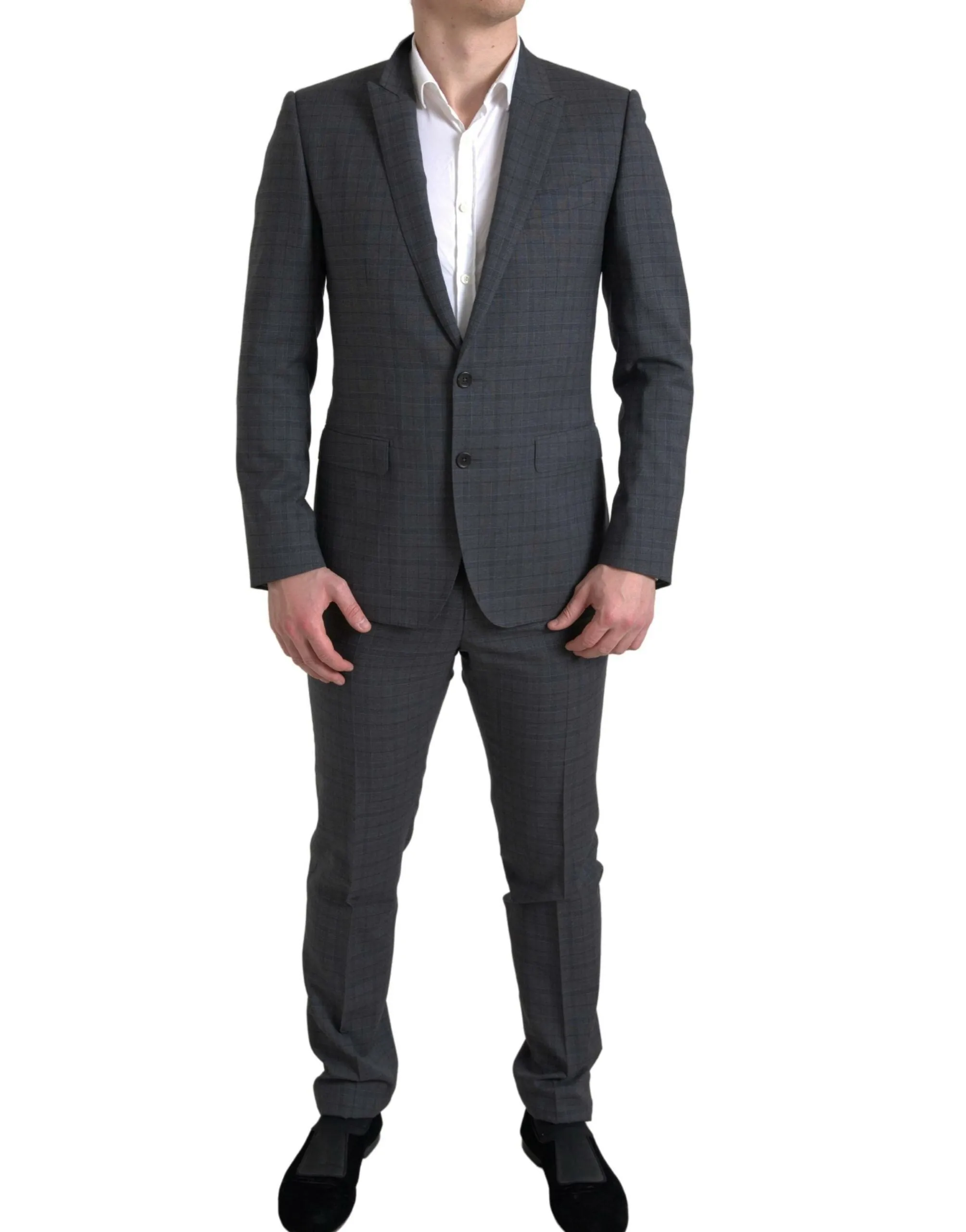Elegant Grey Checkered Slim Fit Suit sold by Louxly