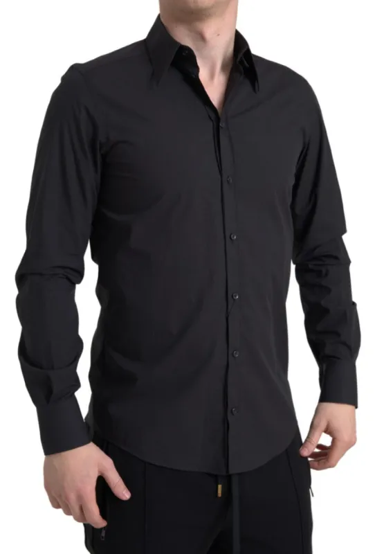 Elegant Slim Fit Black Cotton Dress Shirt sold by Louxly