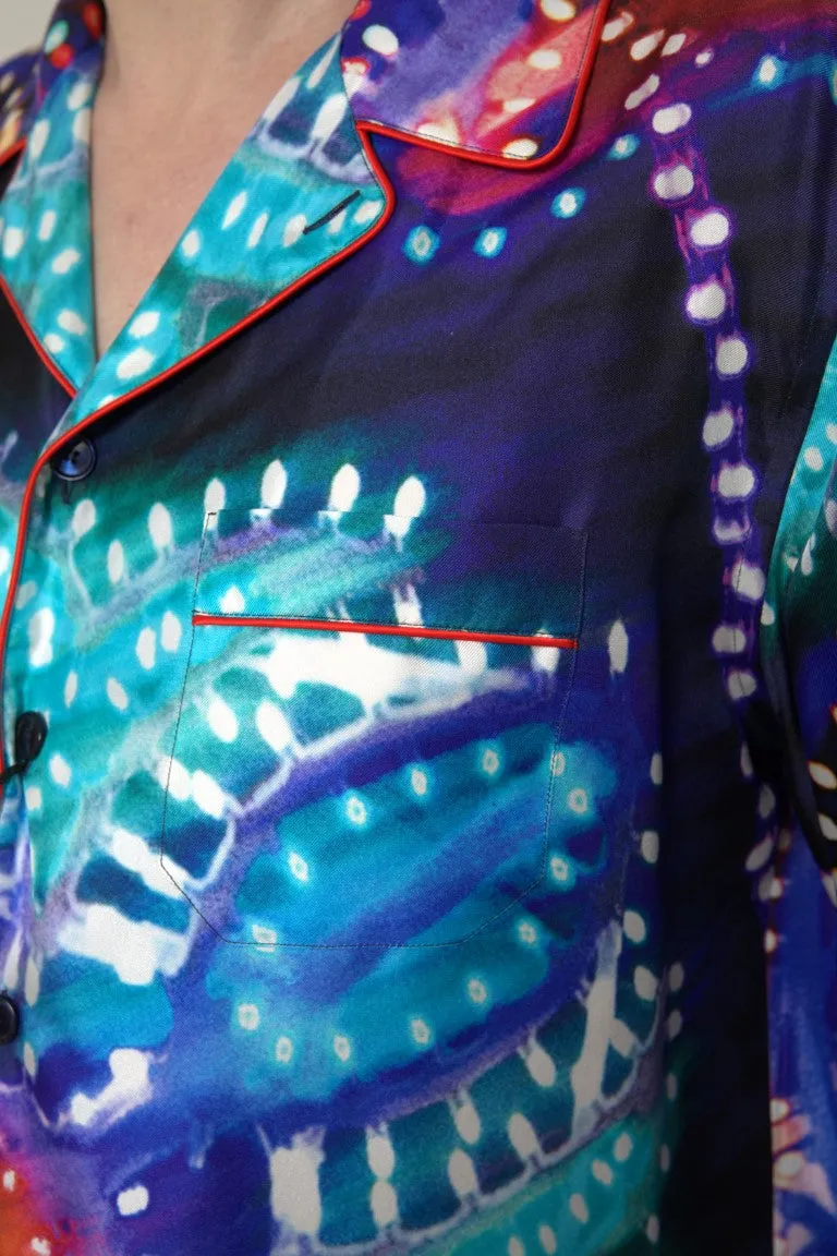 Psychedelic Print Silk Pajama Shirt sold by Louxly product image thumbnail 5