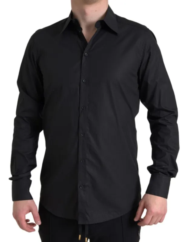 Elegant Black Gold Button Formal Shirt sold by Louxly
