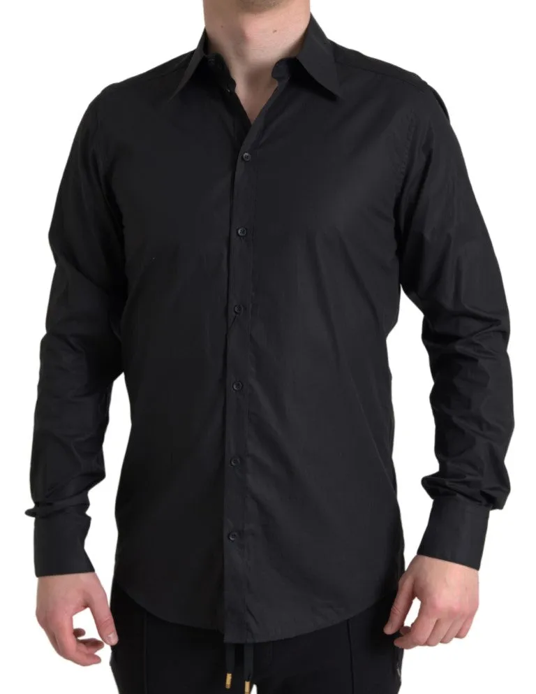 Elegant Black Gold Button Formal Shirt sold by Louxly