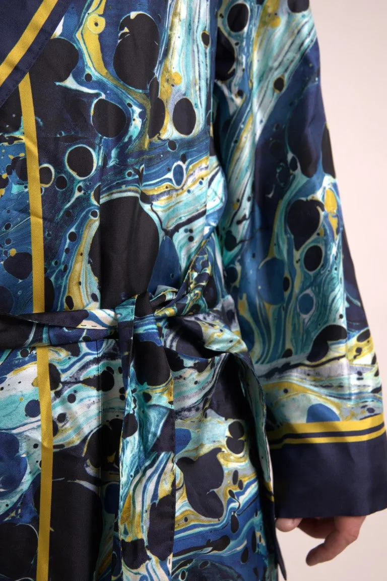Marble Blue Silk Long Robe Luxury Sleepwear sold by Louxly product image thumbnail 2