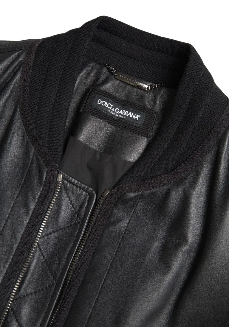 Elegant Black Leather Bomber Jacket sold by Louxly product image thumbnail 5