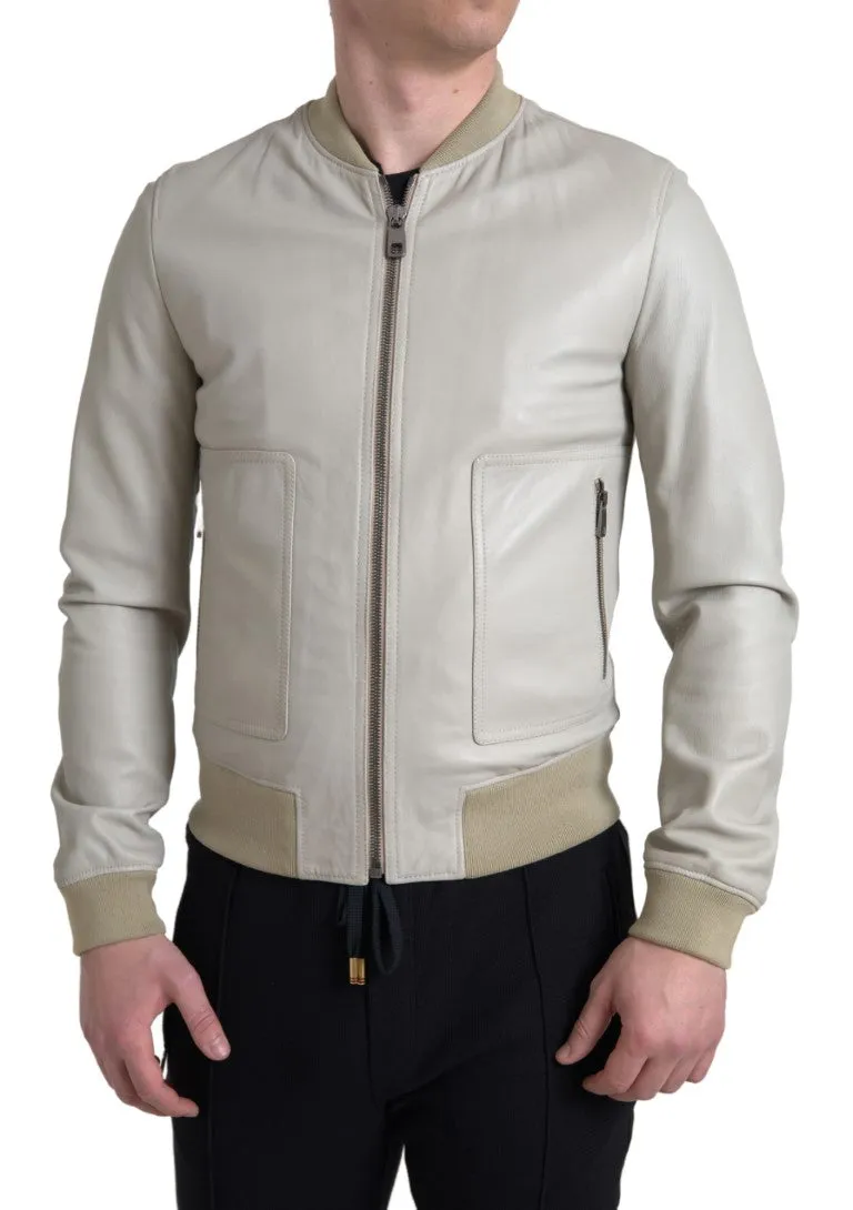 Cream Leather Bomber Jacket sold by Louxly