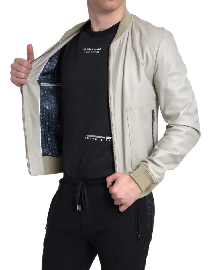 Cream Leather Bomber Jacket sold by Louxly product image thumbnail 5