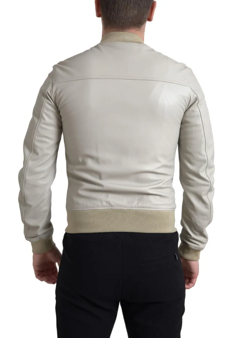 Cream Leather Bomber Jacket sold by Louxly product image thumbnail 2