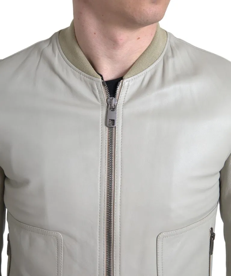 Cream Leather Bomber Jacket sold by Louxly product image thumbnail 3