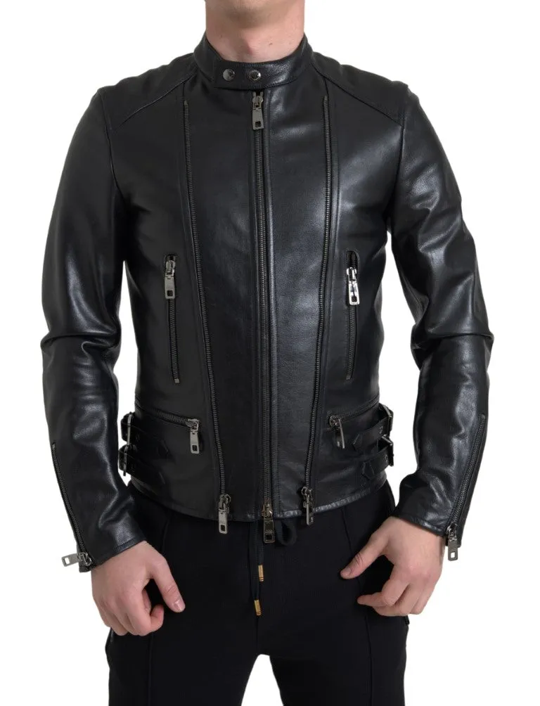 Sleek Black Leather Biker Jacket sold by Louxly