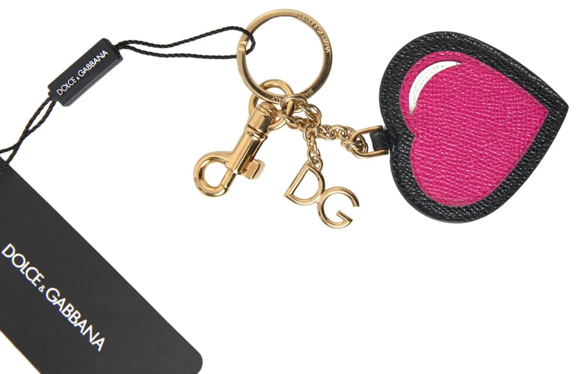 Elegant Black Leather Keychain with Fuchsia Accent sold by Louxly product image thumbnail 3