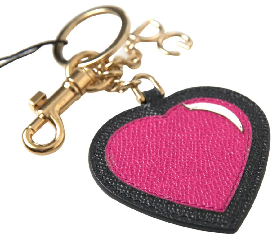 Elegant Black Leather Keychain with Fuchsia Accent sold by Louxly