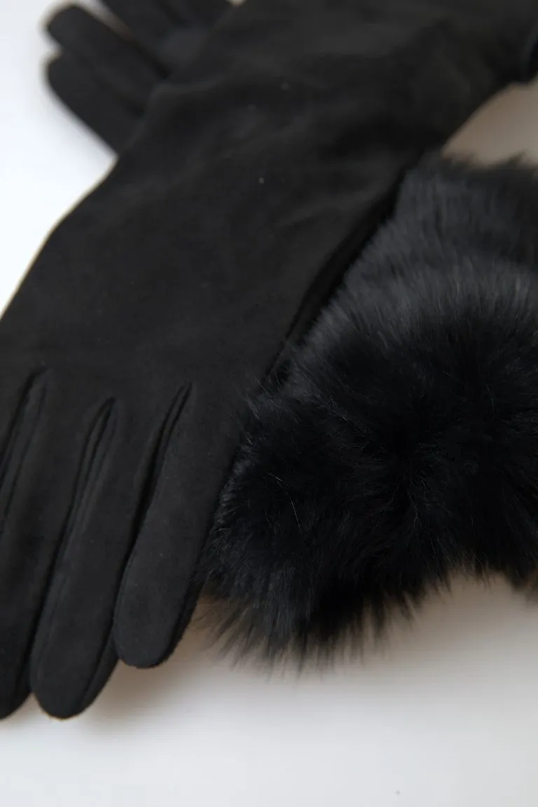 Elegant Leather Elbow Length Gloves with Fur Trim sold by Louxly product image thumbnail 4