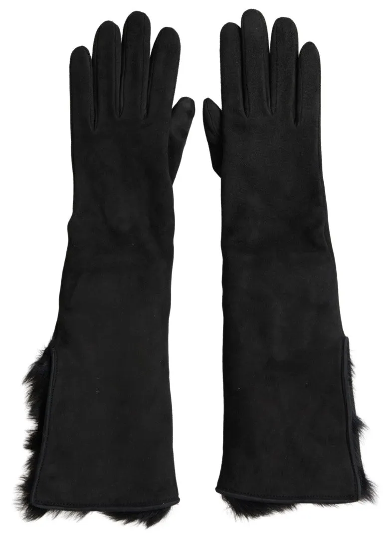 Elegant Leather Elbow Length Gloves with Fur Trim sold by Louxly product image thumbnail 2
