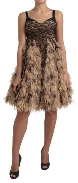 Sleeveless Leopard Chiffon Ostrich-Feather Dress sold by Louxly