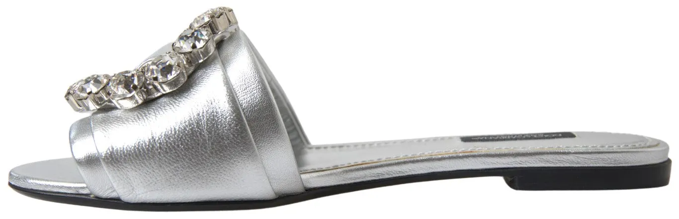 Crystal-Embellished Silver Leather Slides sold by Louxly product image thumbnail 5