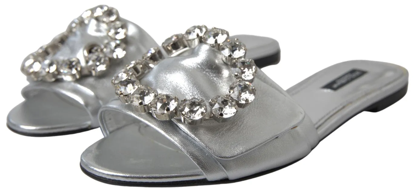 Crystal-Embellished Silver Leather Slides sold by Louxly product image thumbnail 2