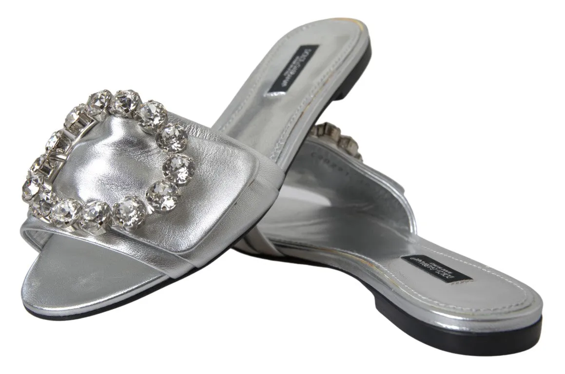 Crystal-Embellished Silver Leather Slides sold by Louxly product image thumbnail 3