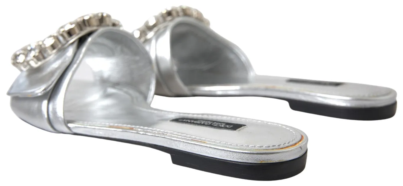 Crystal-Embellished Silver Leather Slides sold by Louxly product image thumbnail 4