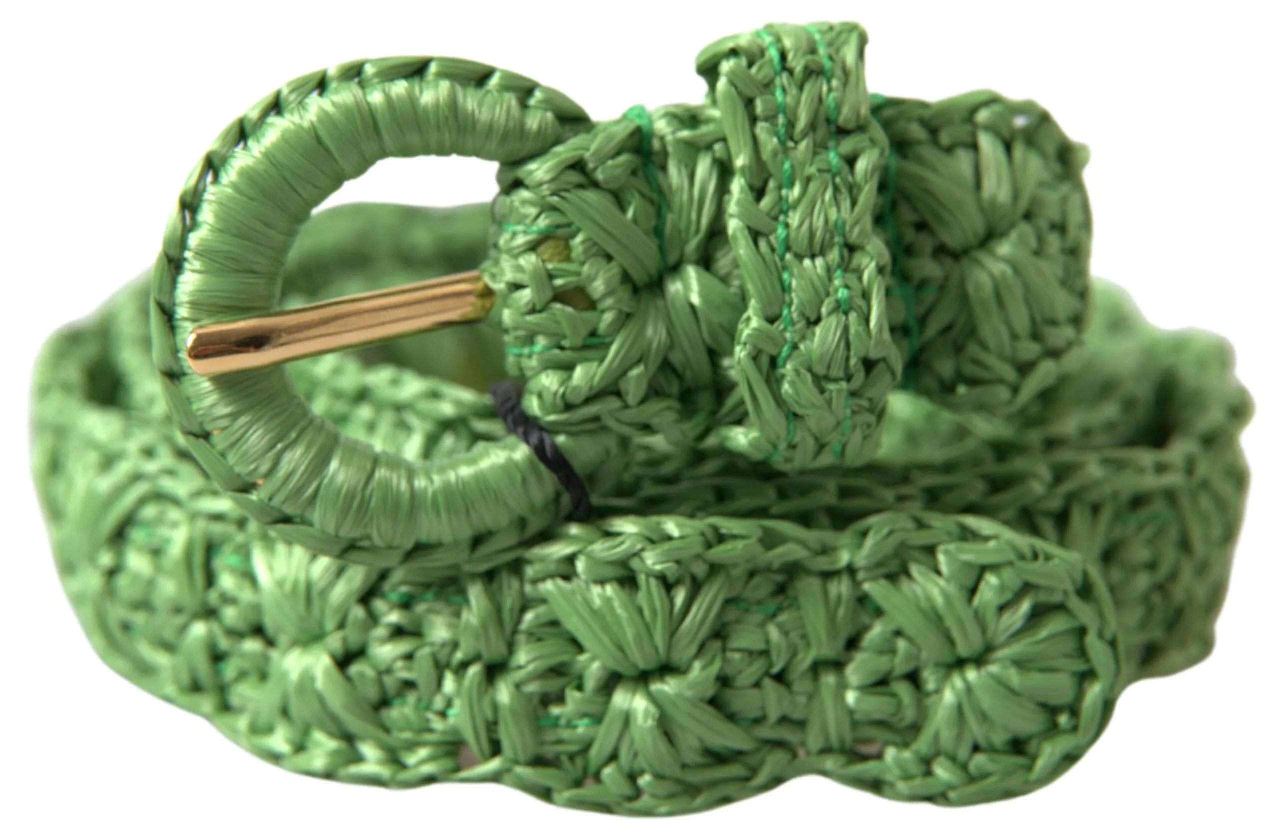 Elegant Green Viscose Belt with Metal Buckle sold by Louxly