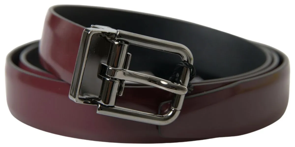 Elegant Bordeaux Leather Belt with Metal Buckle sold by Louxly