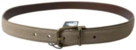 Elegant Beige Leather Belt with Metal Buckle sold by Louxly