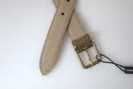 Elegant Beige Leather Belt with Metal Buckle sold by Louxly