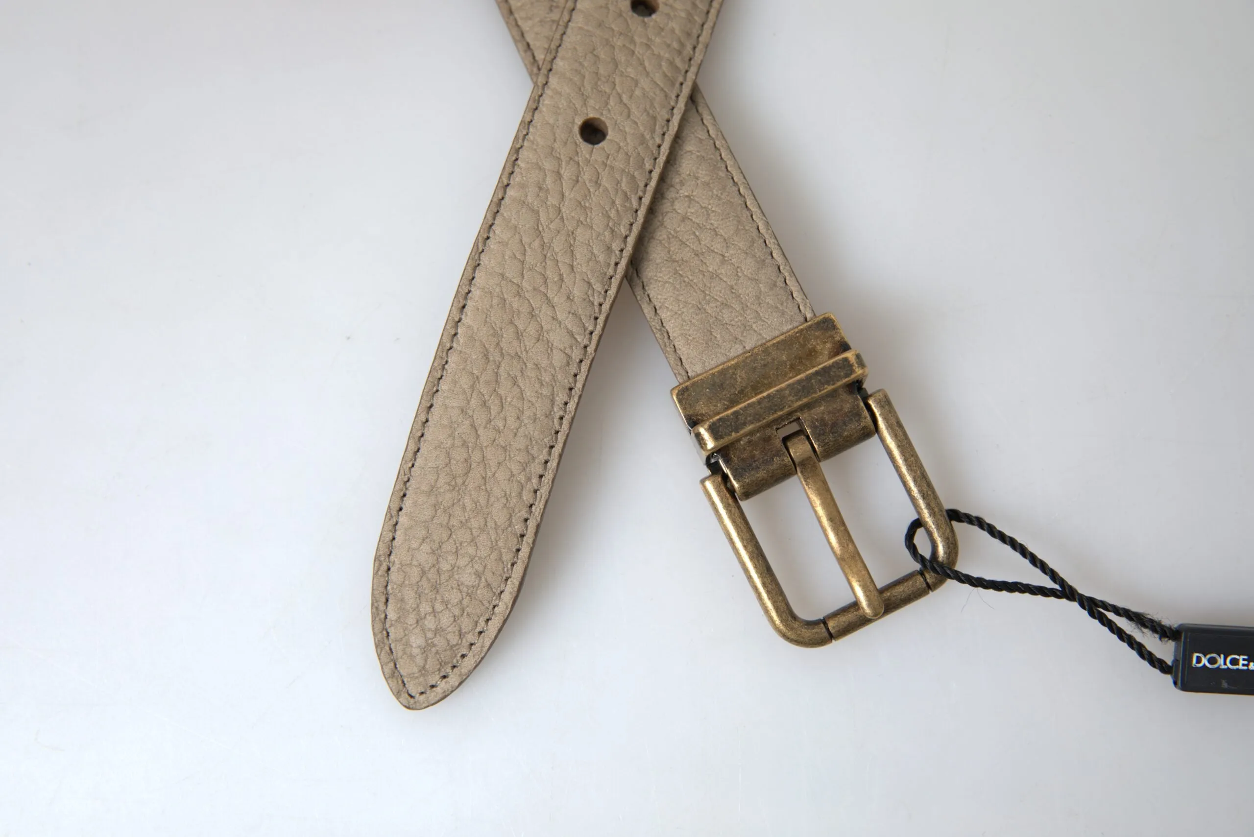 Elegant Beige Leather Belt with Metal Buckle sold by Louxly product image thumbnail 4