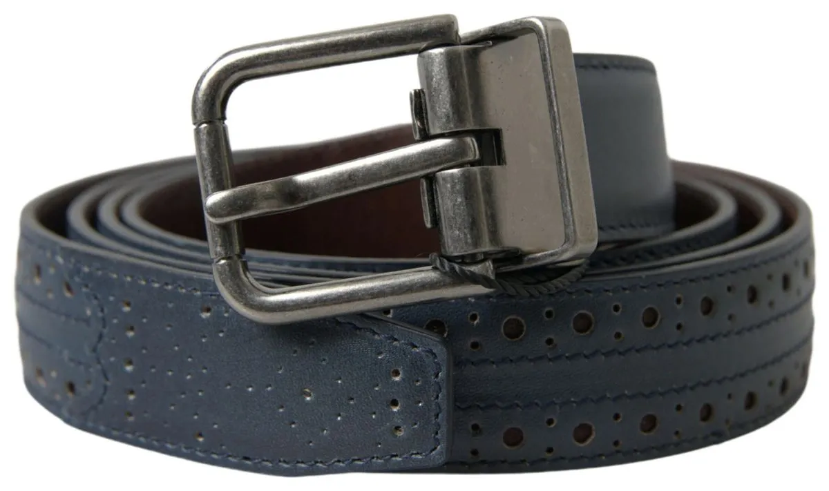 Elegant Blue Leather Belt with Metal Buckle sold by Louxly