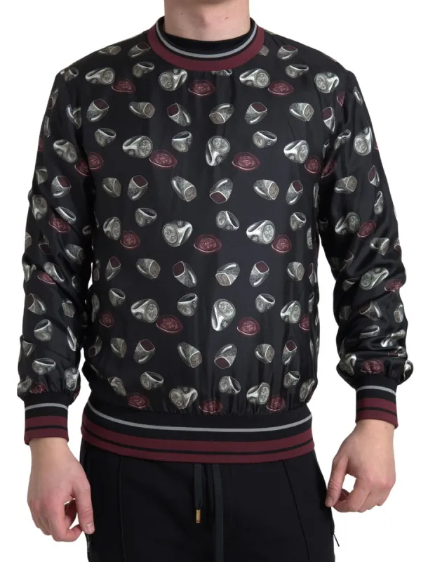 Elegant Silk Crewneck Pullover - Black Multicolor sold by Louxly