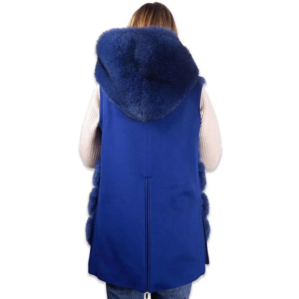 Elegant Sleeveless Wool Coat with Fox Fur Trim sold by Louxly product image thumbnail 4
