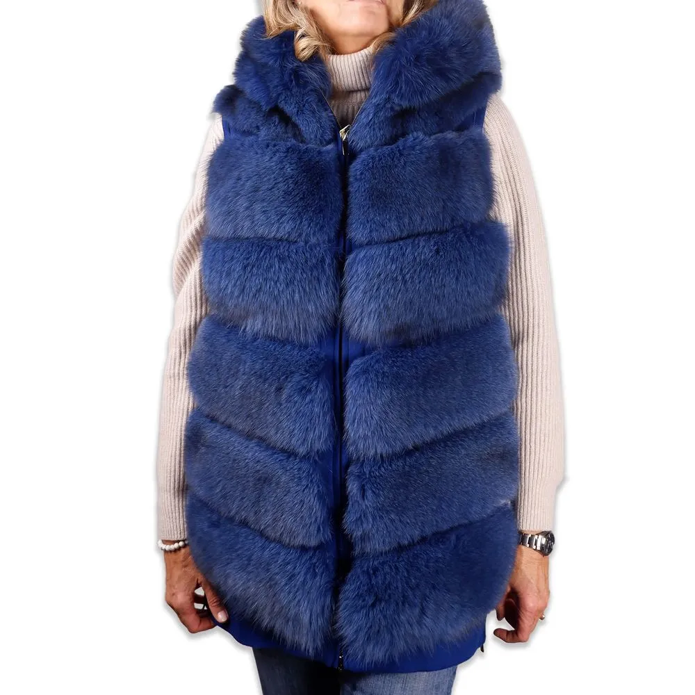 Elegant Sleeveless Wool Coat with Fox Fur Trim sold by Louxly